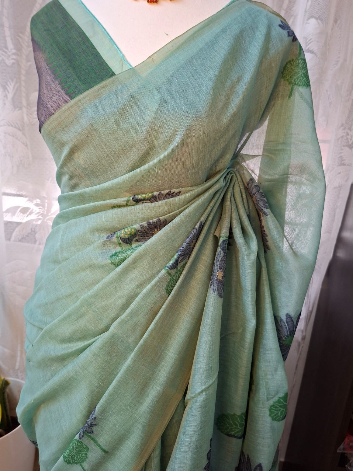 Rama Green Pichwai Woven Muga Silk Saree