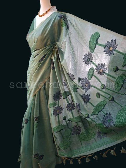 Rama Green Pichwai Woven Muga Silk Saree - Saree Haveli Default Title
