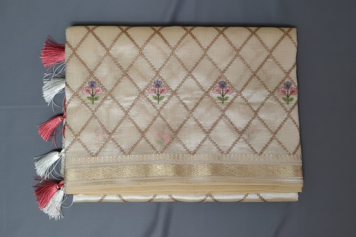 Golden Lattice Semi Silk Saree