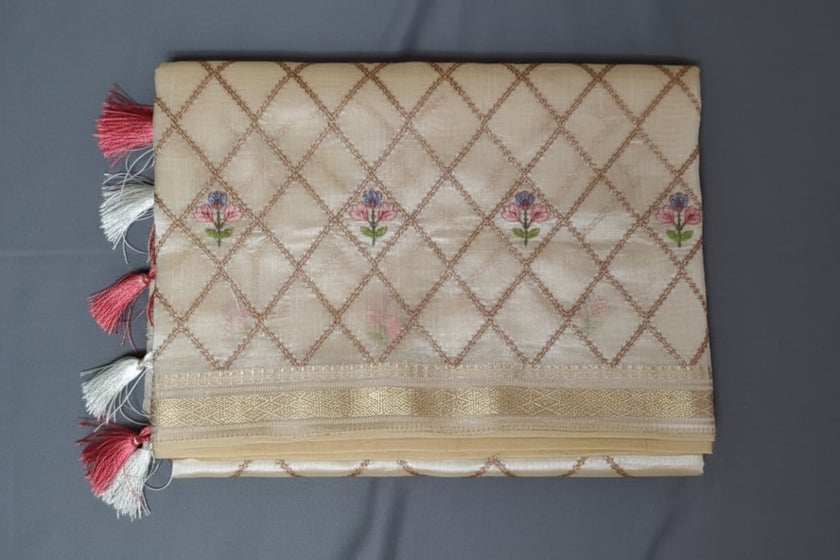 Golden Lattice Semi Silk Saree