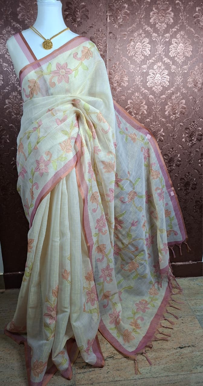Spring Bloom Linen Tissue Saree