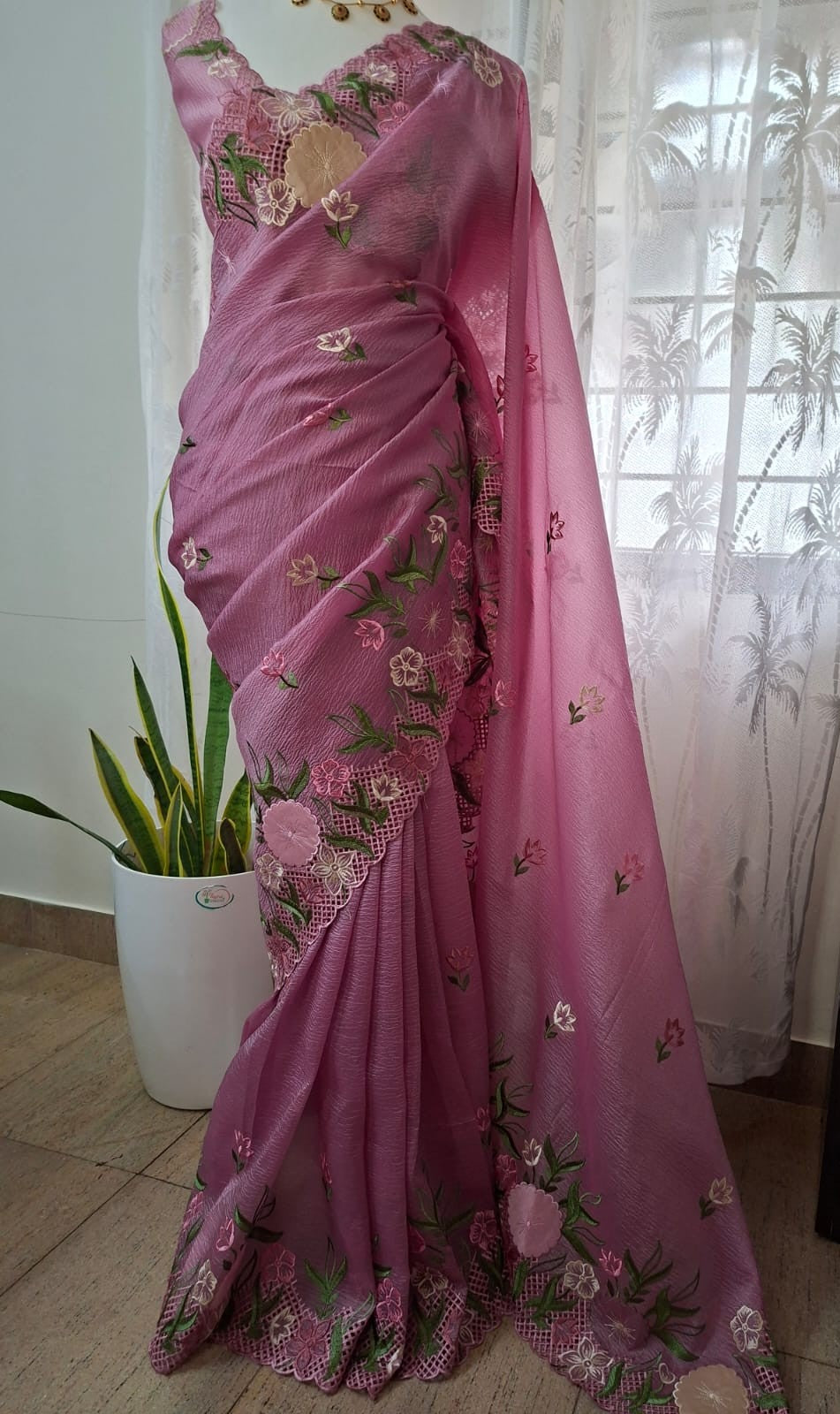 Cut Work Saree with embroidery detailing
