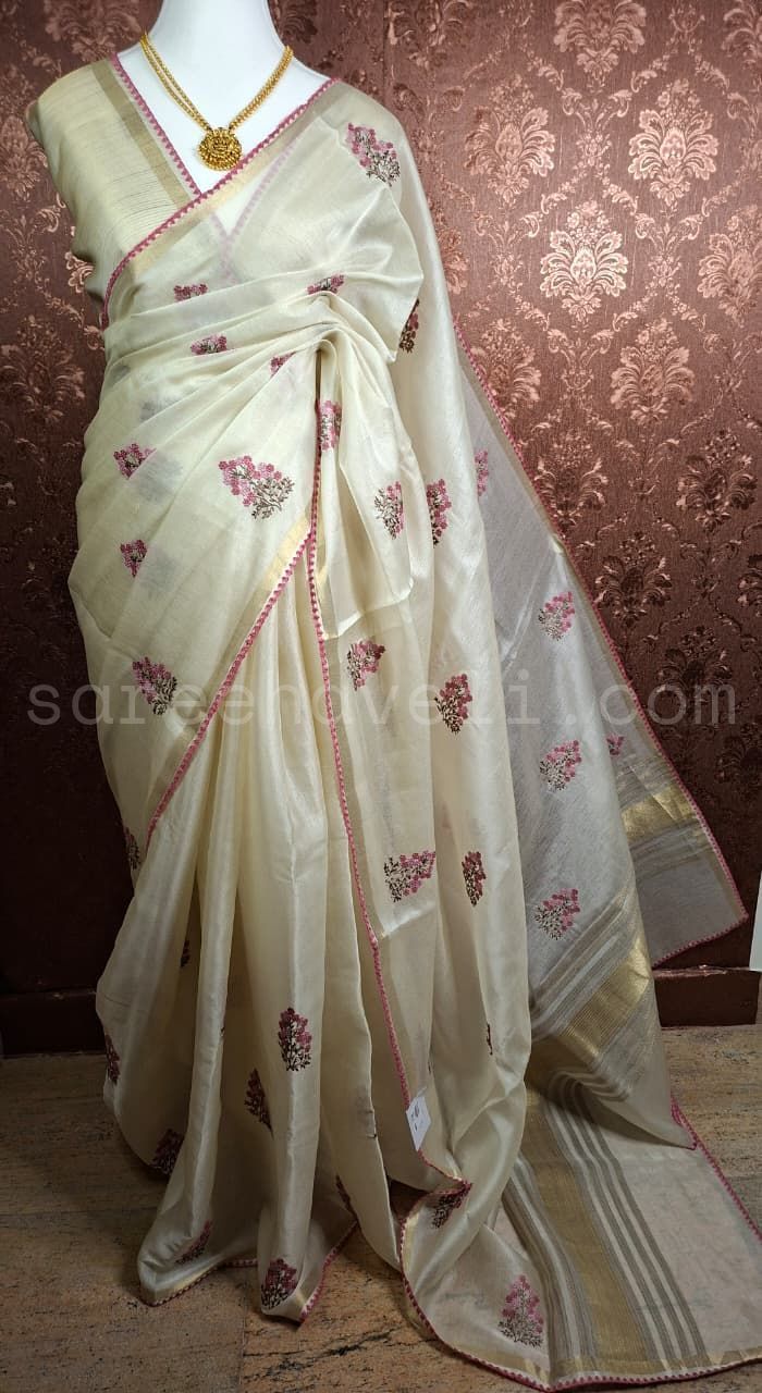 Floral Grace Mul Chanderi - Saree Haveli Blue
