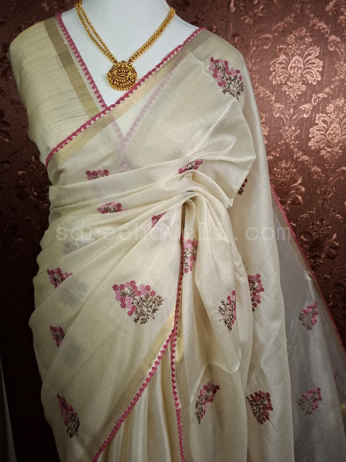 Floral Grace Mul Chanderi - Saree Haveli Blue