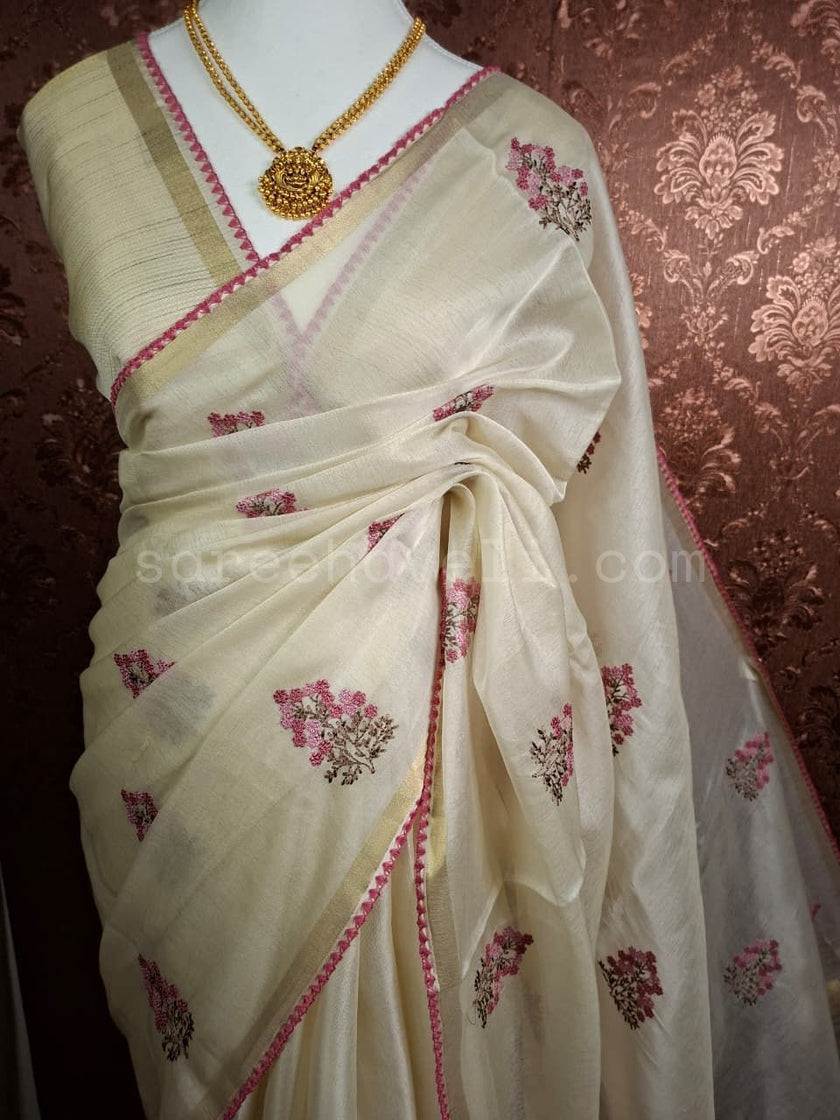 Floral Grace Mul Chanderi - Saree Haveli Blue