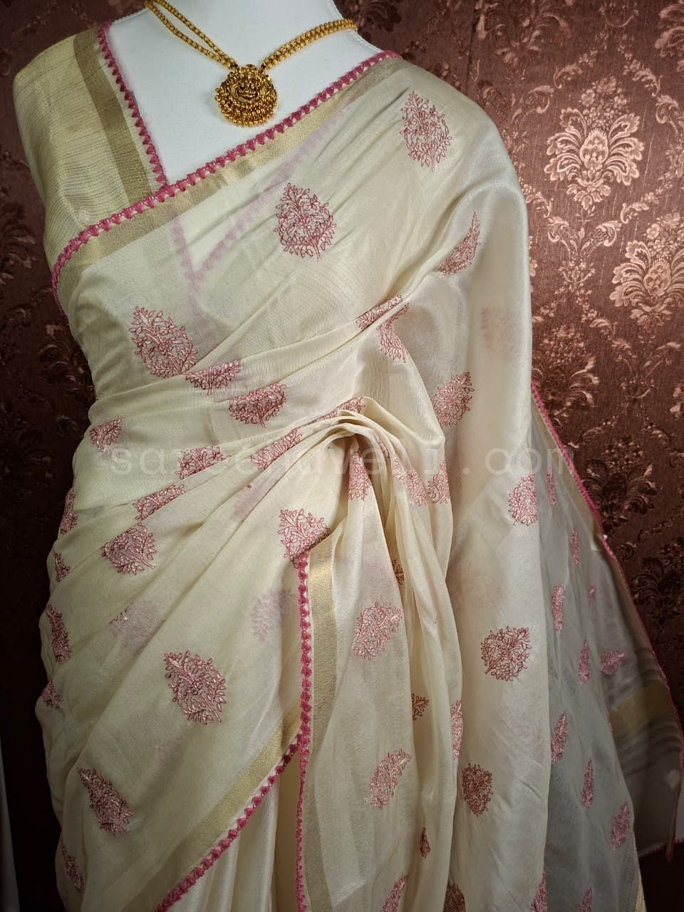 Bloom Butti Mul Chanderi - Saree Haveli Pink