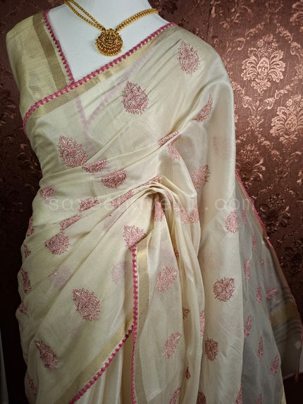 Bloom Butti Mul Chanderi - Saree Haveli Pink