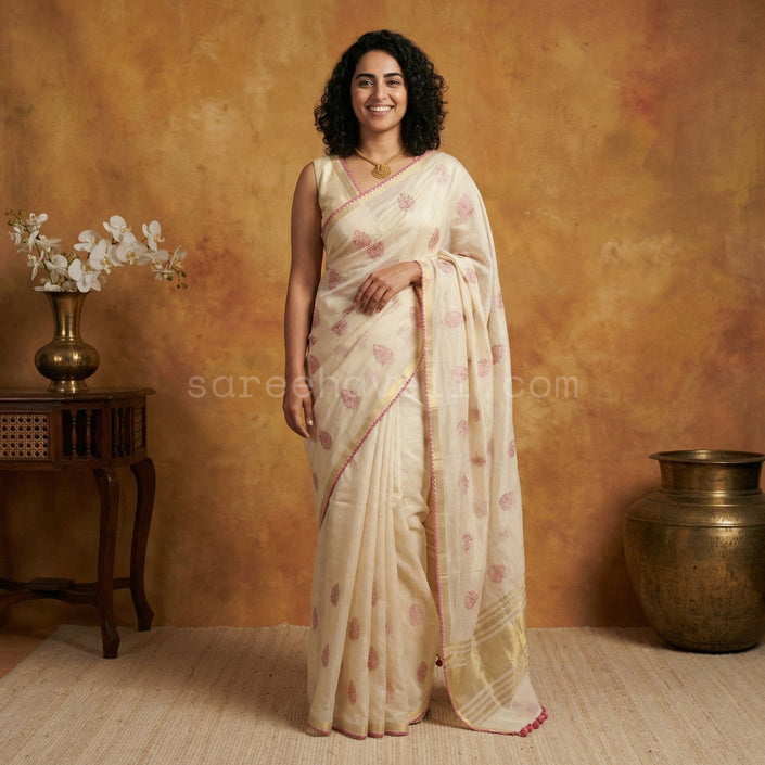 Bloom Butti Mul Chanderi - Saree Haveli Pink