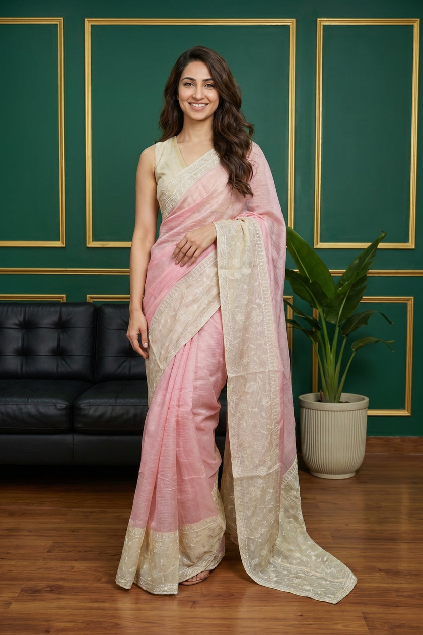 Pastel Whisper Embroidered Silky Kota