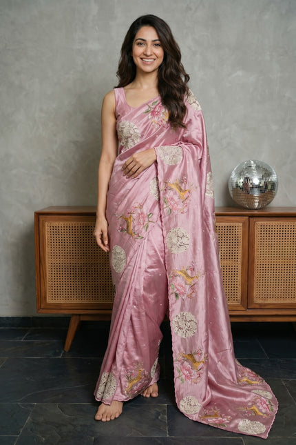 Blossom Bird Appliqué Raw Silk