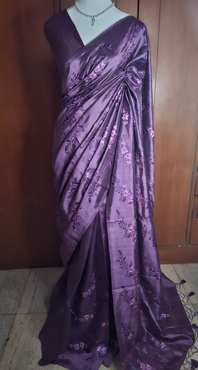 Blended Tussar-Embroideried Saree