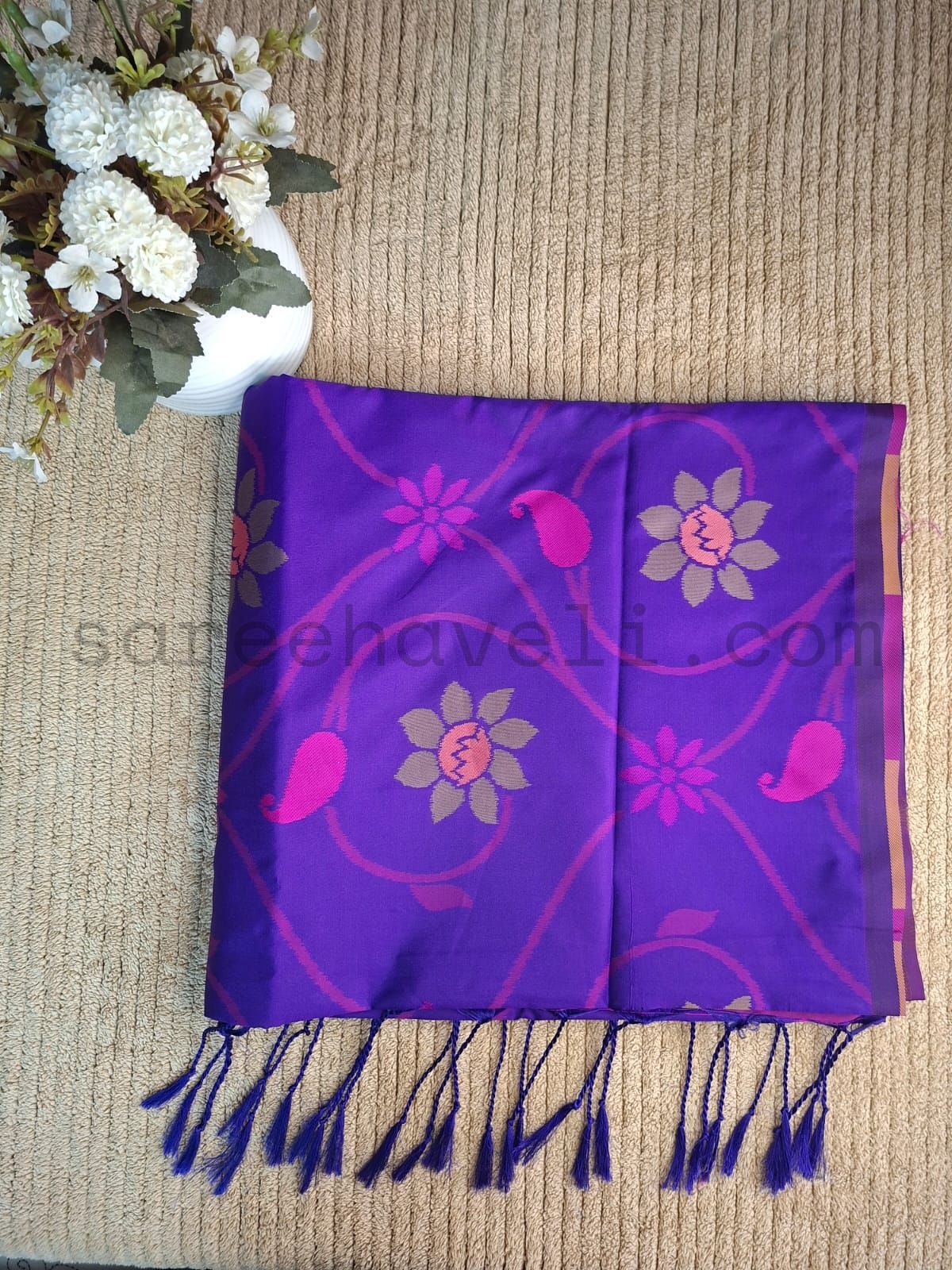 Floral Raga Soft Silk Saree - Saree Haveli Red Soft Silk
