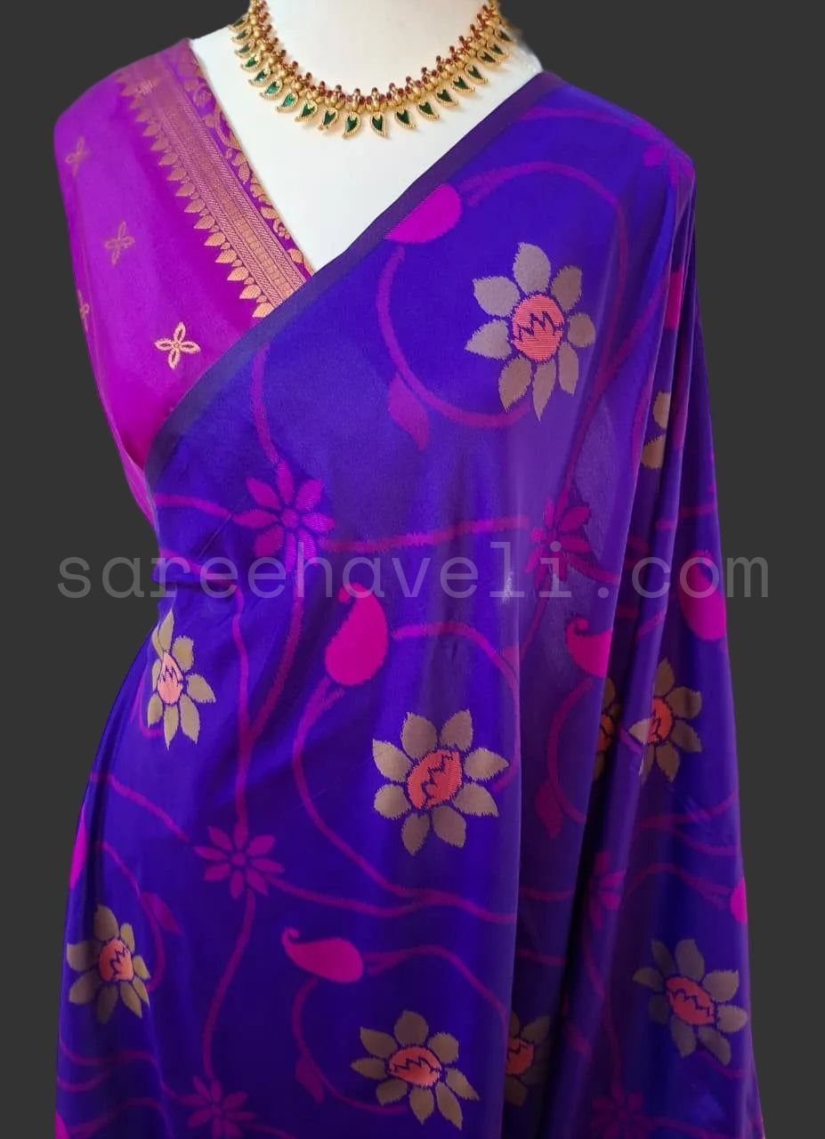 Floral Raga Soft Silk Saree - Saree Haveli Red Soft Silk