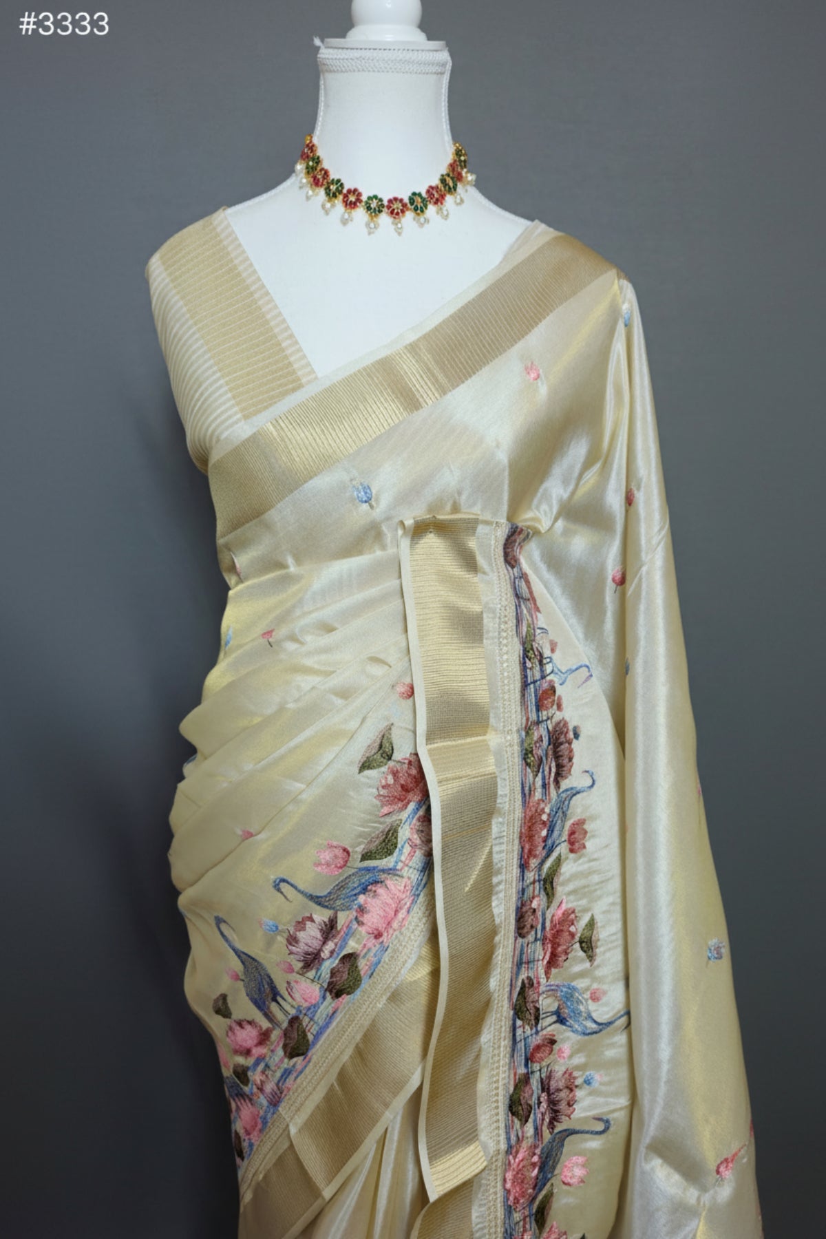 Ivory Swan Symphony Tissue Silk Saree