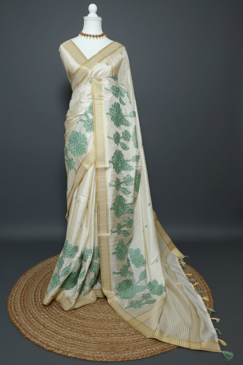 Mint Blossom Chanderi Tussar Saree
