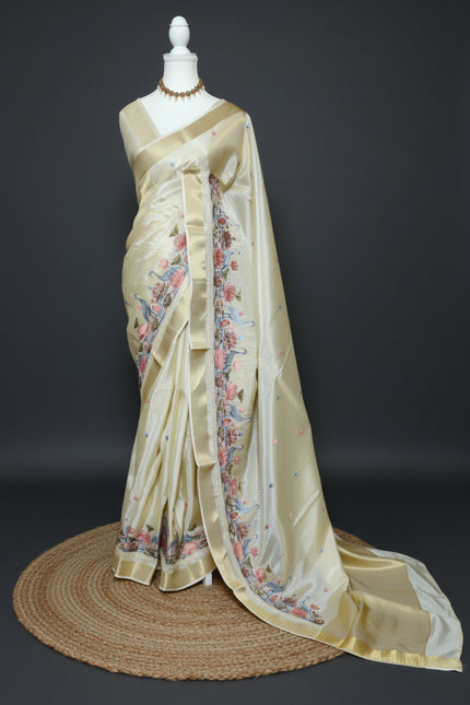 Ivory Swan Symphony Tissue Silk Saree