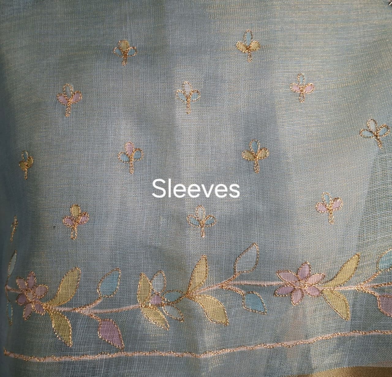 Pastel Vine Linen Tissue Saree