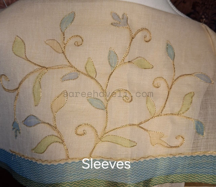 Spring Bloom Linen Tissue Saree - Saree Haveli Pink