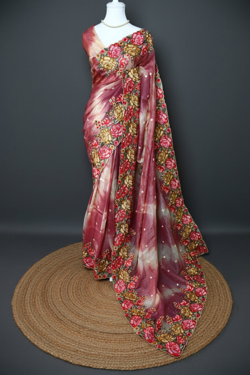 Vintage Colour Wash Crush Tussar Saree