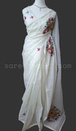 Floral Kantha Silky Kota Saree - Saree Haveli Off White