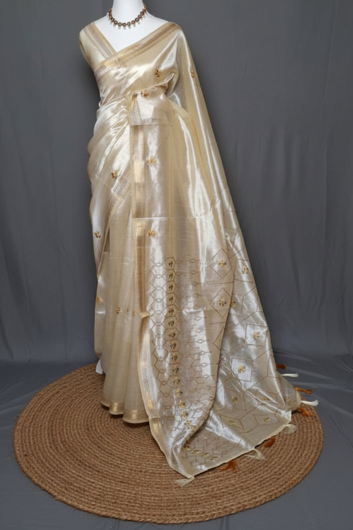 Golden Lattice Semi Silk Saree